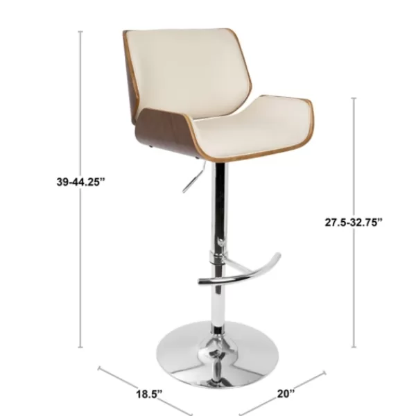 Bar Stools & Counter Height Stools-Kirkland's Home Cherry Wood And Cream Leather Vintage Barstool White