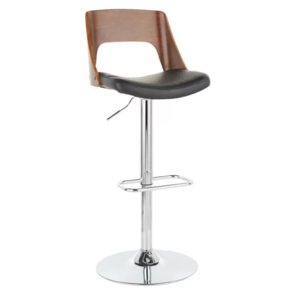 Bar Stools & Counter Height Stools-Kirkland's Home Cherry Wood And Leather Swivel Bar Stool Black