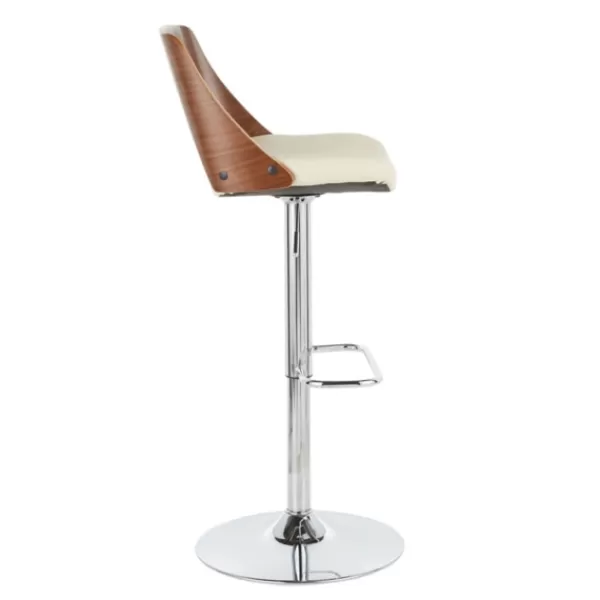 Bar Stools & Counter Height Stools-Kirkland's Home Cherry Wood And Leather Swivel Bar Stool Ivory