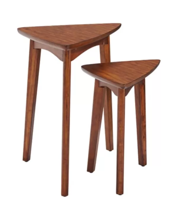 Accent & End Tables-Kirkland's Home Chestnut Wood Triangular Accent Tables, Set Of 2 Brown