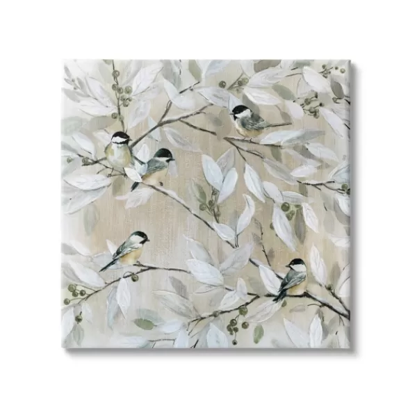 Canvas Art-Kirkland's Home Chickadee Birds On Branch Canvas Art Print, 24X24 Tan/White/Gray