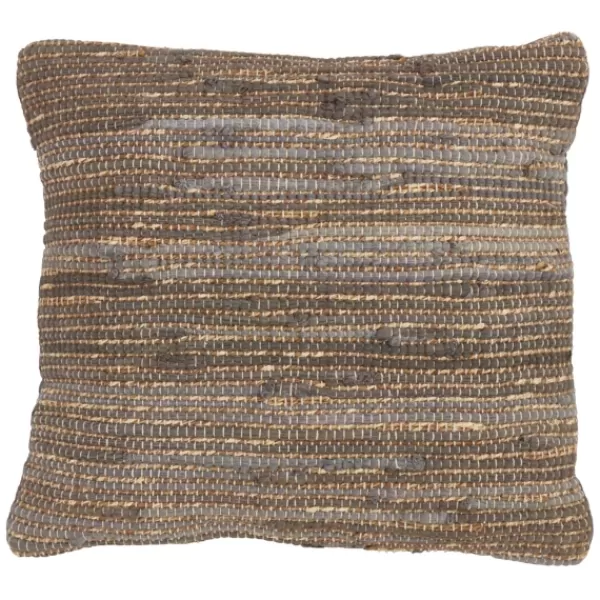 Pillows-Kirkland's Home Chindi Woven Jute Throw Pillow Brown