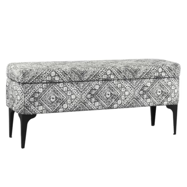 Benches & Ottomans-Kirkland's Home Chinle Velvet Storage Bench Black/White