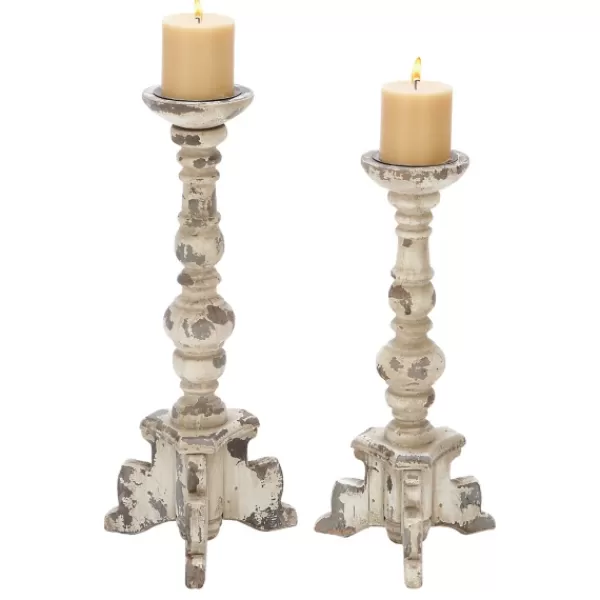 Candle Holders-Kirkland's Home Chipped Wood Pillar Candle Holders, Set Of 2 White