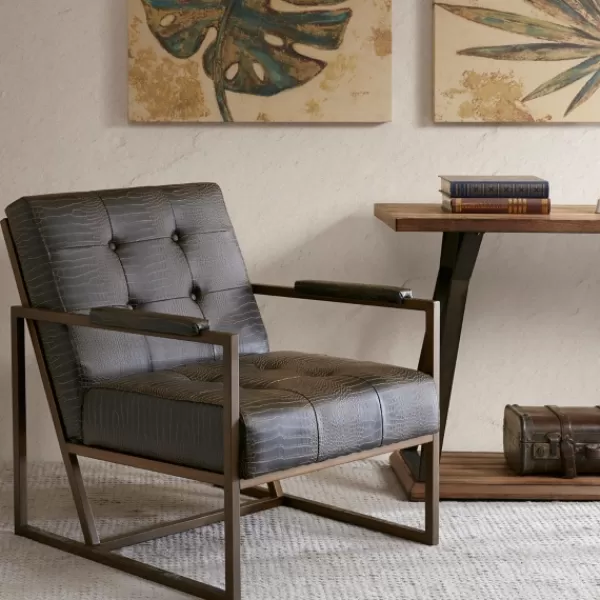 Accent Chairs-Kirkland's Home Chocolate Walden Faux Leather Accent Chair Brown