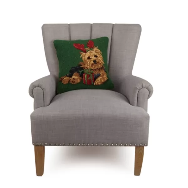 Pillows-Kirkland's Home Christmas Yorkie Wool Pillow Green/Brown