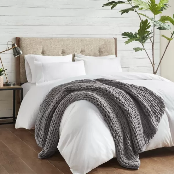 Blankets & Throws-Kirkland's Home Chunky Double Knit Cozy Throw Gray