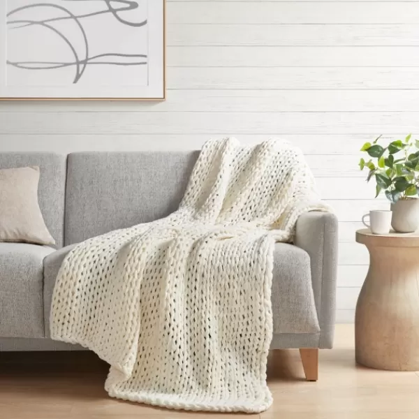 Blankets & Throws-Kirkland's Home Chunky Double Knit Cozy Throw Ivory