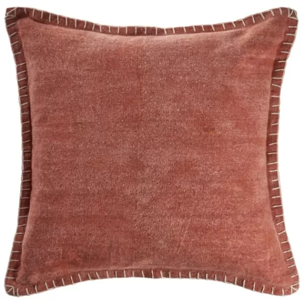 Pillows-Kirkland's Home Clay Stitched Flange Velvet Throw Pillow Red