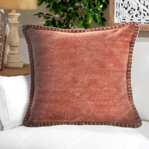 Pillows-Kirkland's Home Clay Stitched Flange Velvet Throw Pillow Red