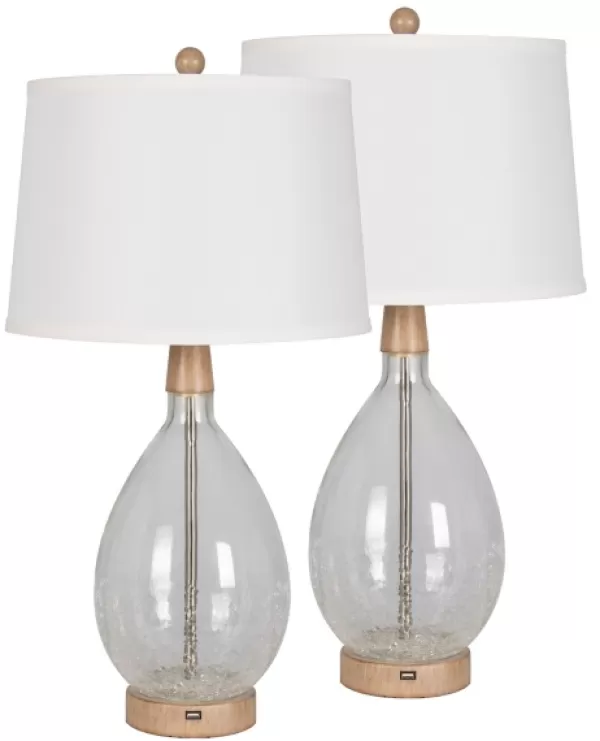 Table Lamps-Kirkland's Home Clear Crackled Glass Table Lamps, Set Of 2 White