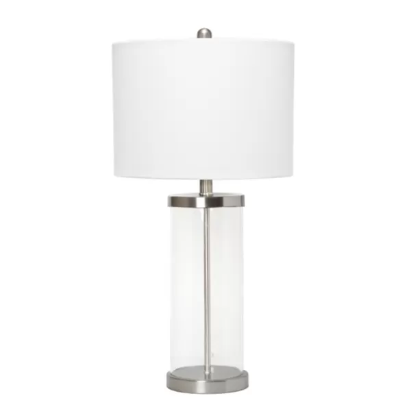 Table Lamps-Kirkland's Home Clear Glass And Nickel Cylindrical Table Lamp White