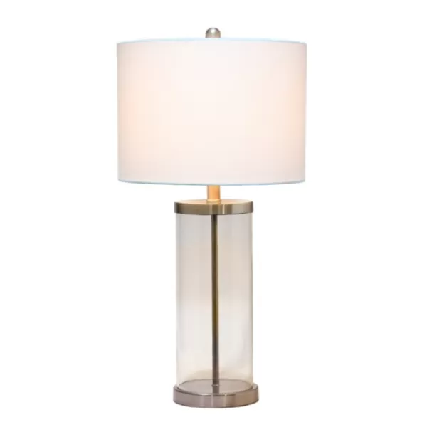 Table Lamps-Kirkland's Home Clear Glass And Nickel Cylindrical Table Lamp White