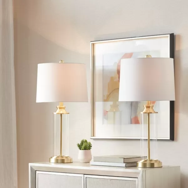 Table Lamps-Kirkland's Home Clear Glass Base Gold Table Lamps, Set Of 2 White
