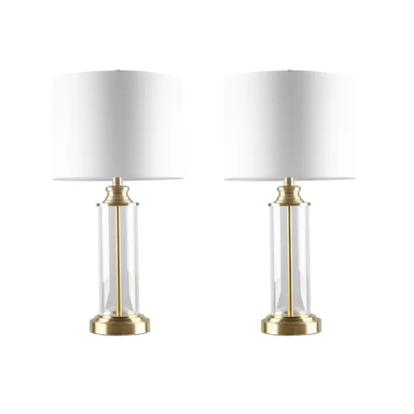 Table Lamps-Kirkland's Home Clear Glass Base Gold Table Lamps, Set Of 2 White