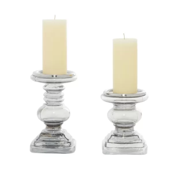 Candle Holders-Kirkland's Home Clear Glass Column Candle Holders, Set Of 2 Gray