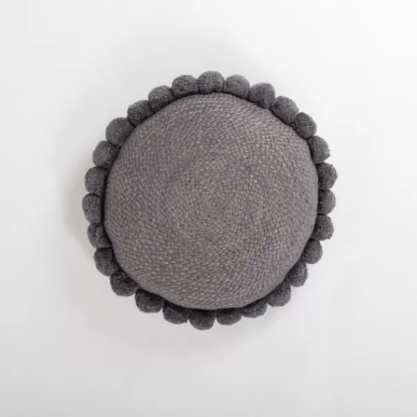 Pillows-Kirkland's Home Cleo Jute Pom Pom Pillow Gray