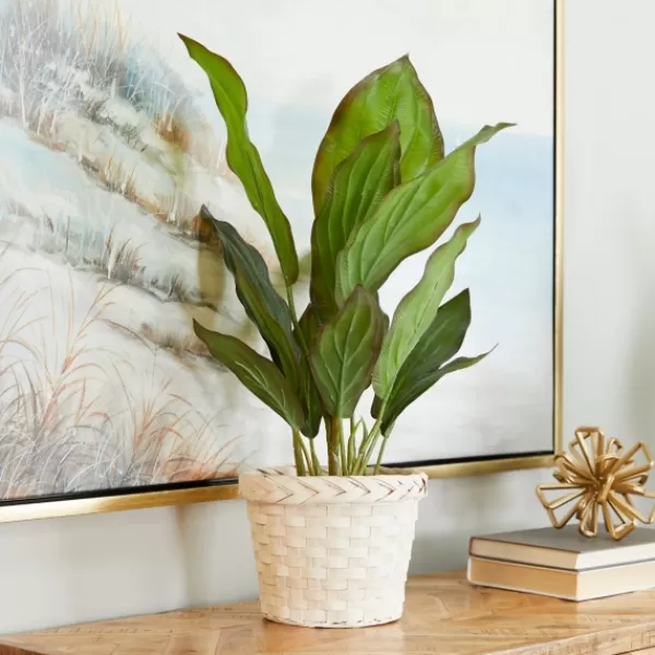 Arrangements & Greenery-Kirkland's Home Coastal Foliage In Woven Bamboo Planter Green/White