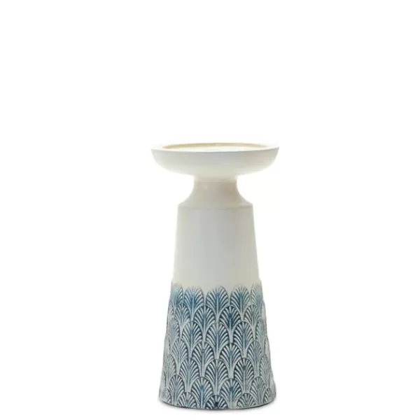 Candle Holders-Kirkland's Home Coastal Scalloped Candle Holders, Set Of 2 White/Blue