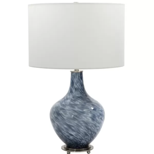 Table Lamps-Kirkland's Home Cobalt Blue Swirl Carved Glass Table Lamp White