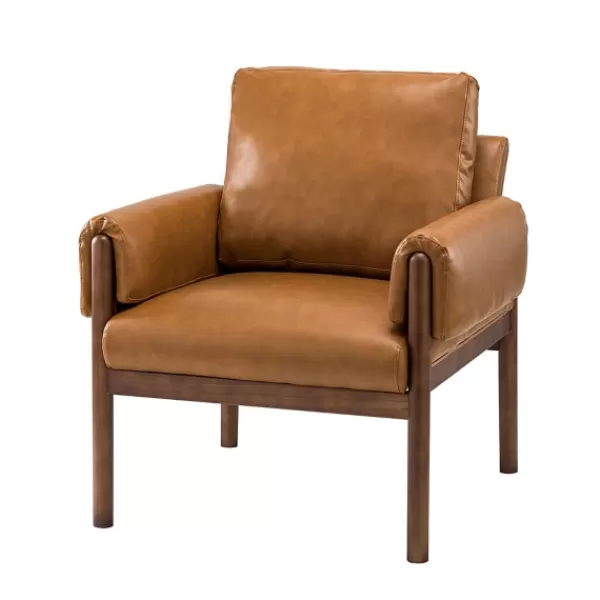 Accent Chairs-Kirkland's Home Cognac Faux Leather And Wood Accent Chair Tan