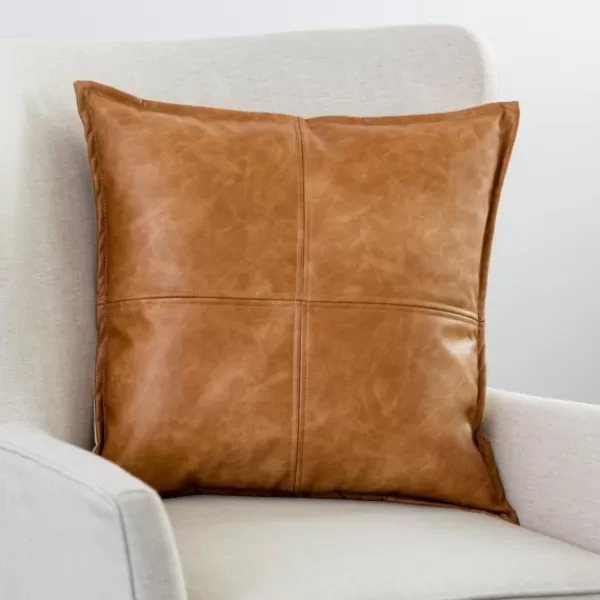 Pillows-Kirkland's Home Cognac Faux Leather Throw Pillow Brown