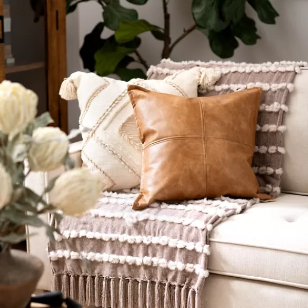 Pillows-Kirkland's Home Cognac Faux Leather Throw Pillow Brown