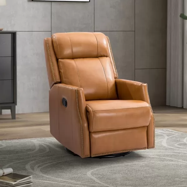 Accent Chairs-Kirkland's Home Cognac Leather Upholstered Recliner Chair Brown/Orange