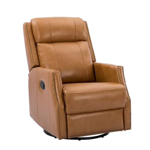 Accent Chairs-Kirkland's Home Cognac Leather Upholstered Recliner Chair Brown/Orange