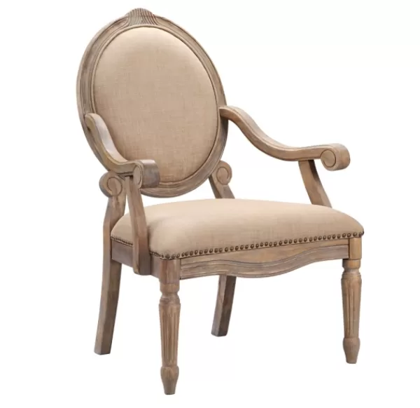 Accent Chairs-Kirkland's Home Coley Beige Linen Armchair Tan