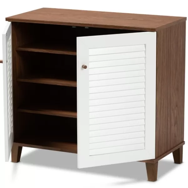Entryway Furniture-Kirkland's Home Collier Two-Tone Slatted Shoe Storage Cabinet