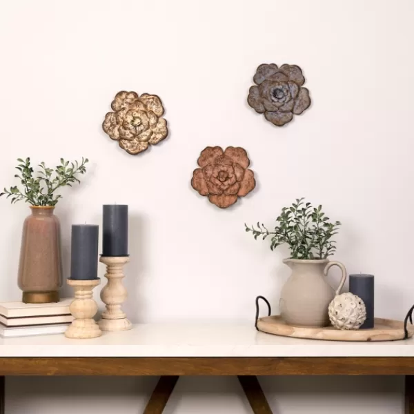 Wall Plaques-Kirkland's Home Color Metal Flower Wall Plaques, Set Of 3 Multi