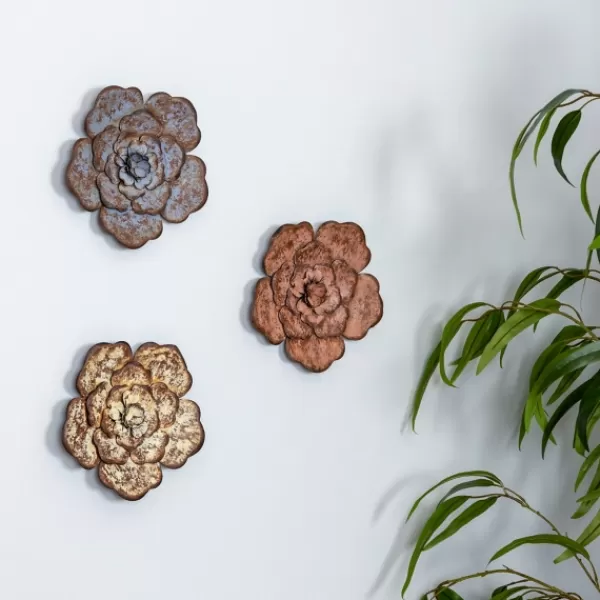 Wall Plaques-Kirkland's Home Color Metal Flower Wall Plaques, Set Of 3 Multi
