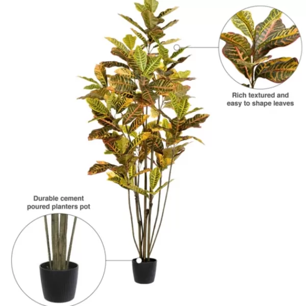 Trees & Topiaries-Kirkland's Home Colorful Croton Tree In Black Planter, 6 Ft.