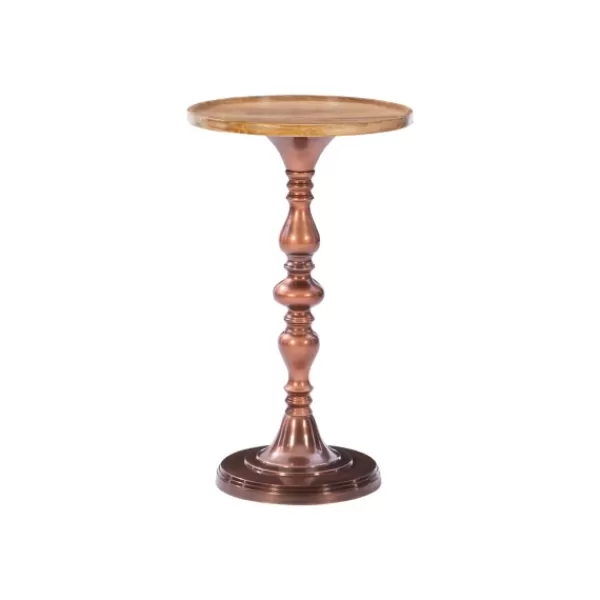 Accent & End Tables-Kirkland's Home Copper Plated Accent Table With Mango Wood Top Brown