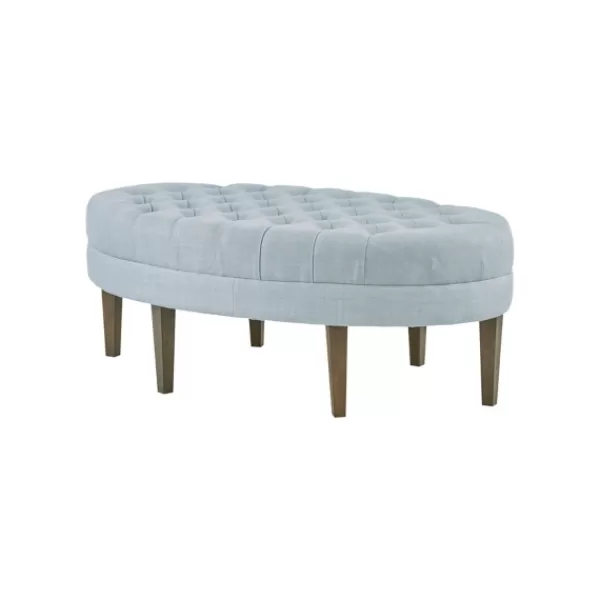 Benches & Ottomans-Kirkland's Home Cory Tufted Dusty Linen Ottoman Blue