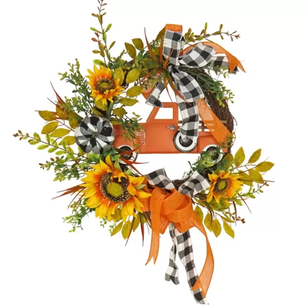 Wreaths-Kirkland's Home Country Car And Sunflowers Harvest Wreath Orange/Green