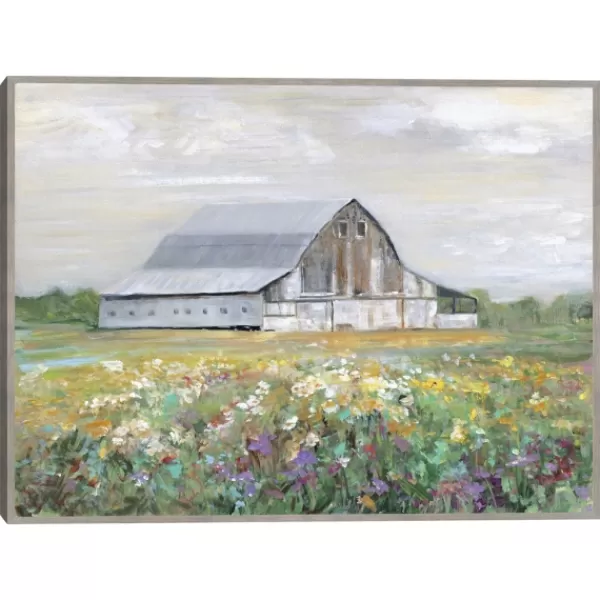 Canvas Art-Kirkland's Home Country Fields Framed Canvas Art Print Gray/Green