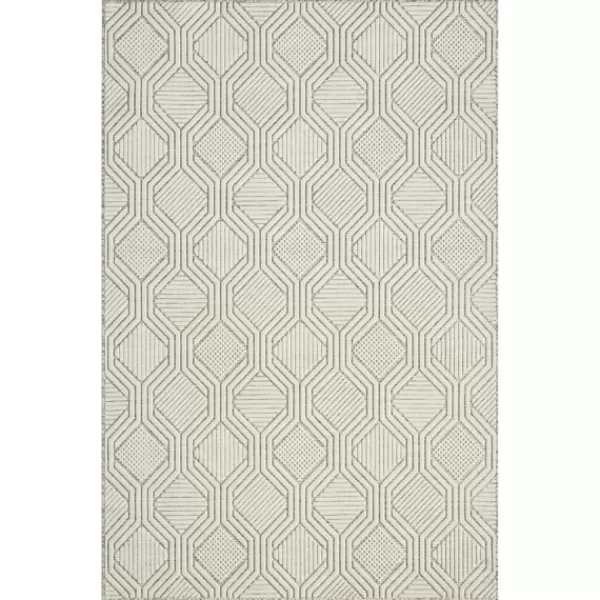Outdoor Rugs-Kirkland's Home Cream And Blue Geo Indoor/Outdoor Area Rug, 7X9 White/Blue