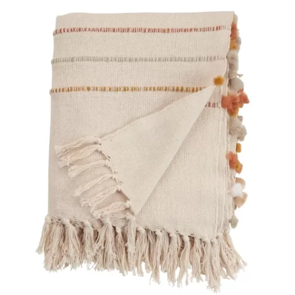 Blankets & Throws-Kirkland's Home Cream And Orange Striped Throw Blanket Ivory/Orange