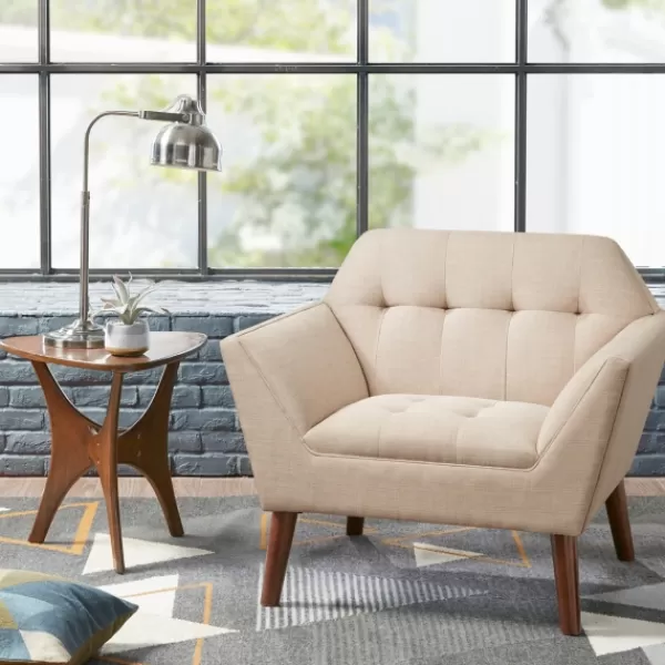 Accent Chairs-Kirkland's Home Cream Button Tufted Upholstered Accent Chair Tan