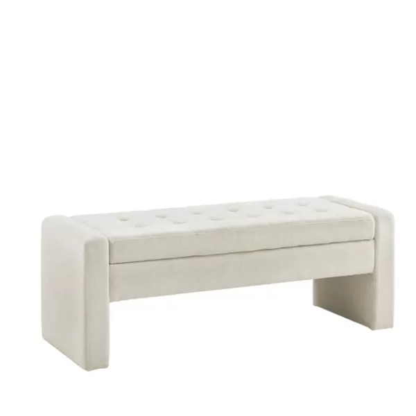Benches & Ottomans-Kirkland's Home Cream Button Tufted Upholstered Storage Bench Ivory
