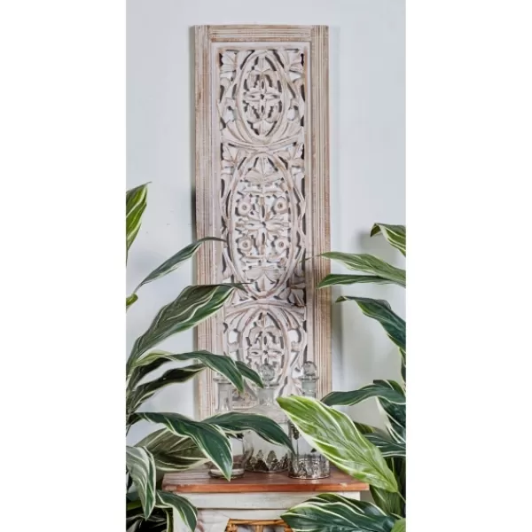 Wall Plaques-Kirkland's Home Cream Distressed Carved Floral Wall Plaque Tan/White