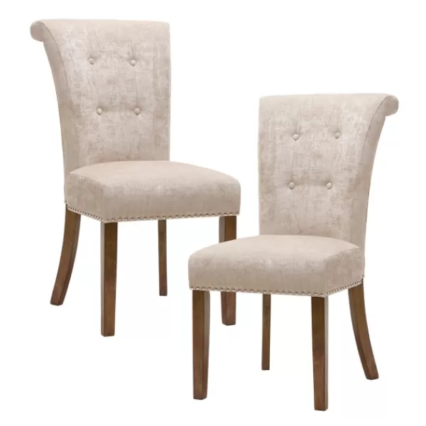 Dining Chairs-Kirkland's Home Cream Linen Rolled Back Dining Chairs, Set Of 2 Ivory