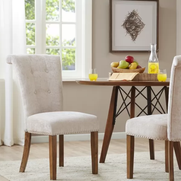 Dining Chairs-Kirkland's Home Cream Linen Rolled Back Dining Chairs, Set Of 2 Ivory