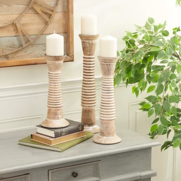 Candle Holders-Kirkland's Home Cream Mango Wood Candle Holders, Set Of 3 White