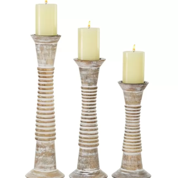 Candle Holders-Kirkland's Home Cream Mango Wood Candle Holders, Set Of 3 White