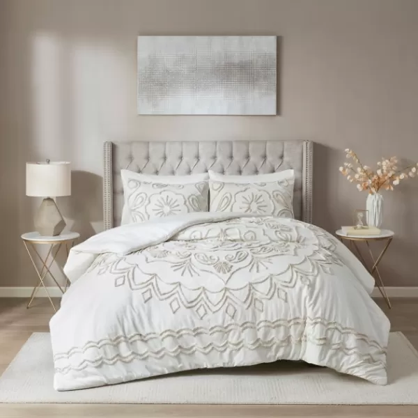 Comforters-Kirkland's Home Cream Medallion California King Comforter Set White