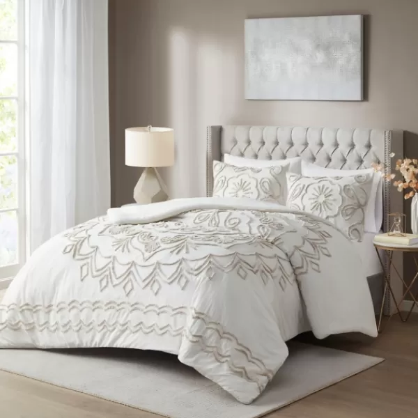 Comforters-Kirkland's Home Cream Medallion California King Comforter Set White