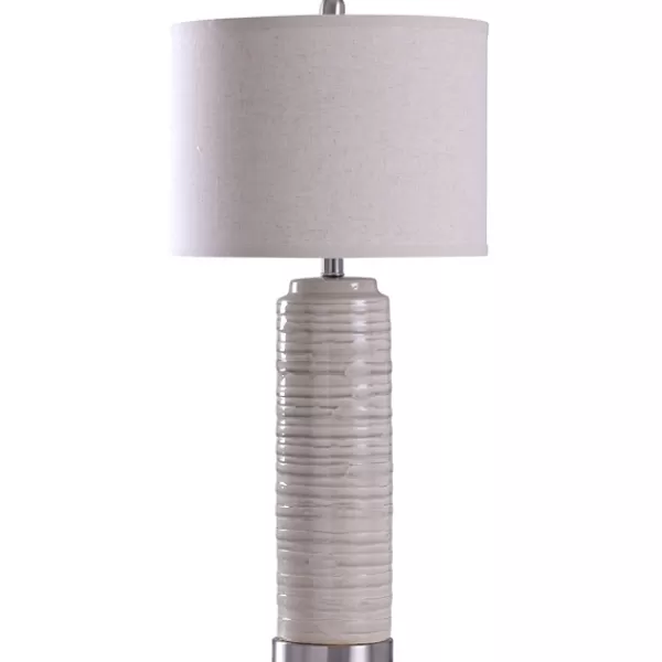 Table Lamps-Kirkland's Home Cream Ringed Ceramic Table Lamp White